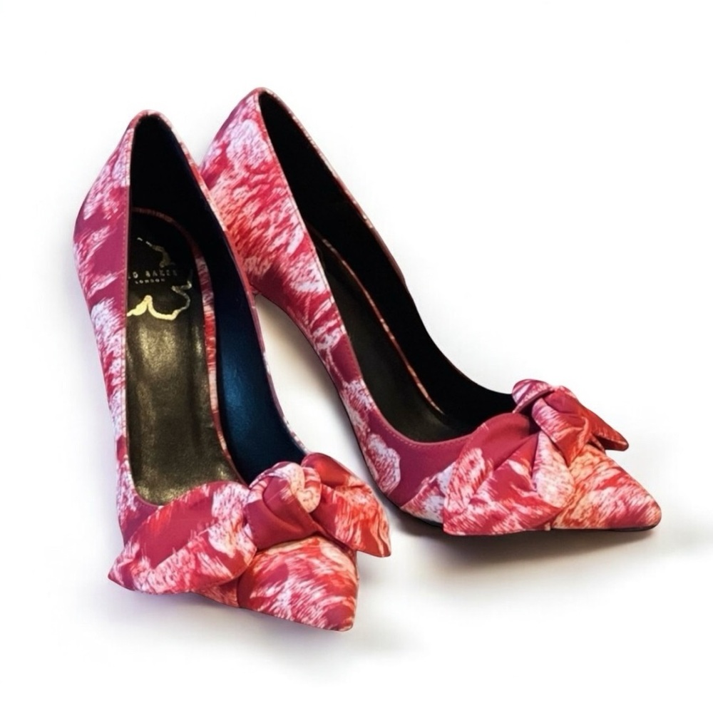 TED BAKER NWT Women 6.5 Ryama Heels Red Tapestry Bow Court Heels Stiletto